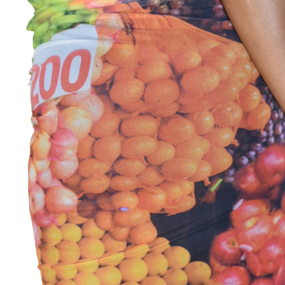 Zara Fruit Market Dress Black Multi Photorealistic Print Slip Midi Column Small - Picture 5 of 14